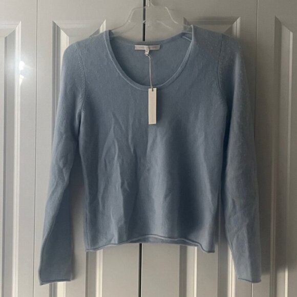 NWT NakedCashmere, 100% Cashmere Boatneck Crop Sweater, Baby Blue, Medium - Picture 1 of 5